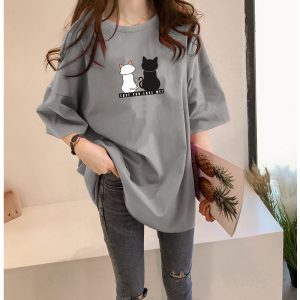 Trendy and stylish short-sleeved versatile loose mid-length