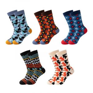 Men's mid-calf sports socks, casual colorful patchwork style for autumn and winter, hip-hop European and American design