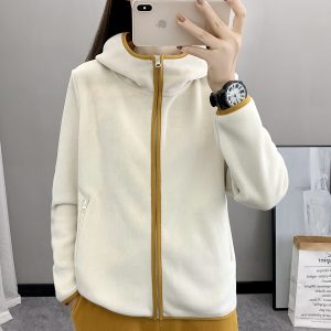 Women's Winter Outdoor Fleece Jacket with Hood, Full-Zip Polar Fleece Coat, Warm for Camping and Sports, Premium Fleece Outerwear