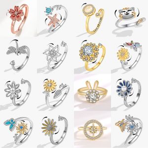 New Fidget Spinner Ring Anxiety for Women Luxury Sakura