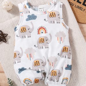 The New Summer Baby Girl's Casual And Cute Little Elephant Rainbow One-Piece Climbing Suit Is Comfortable And Soft