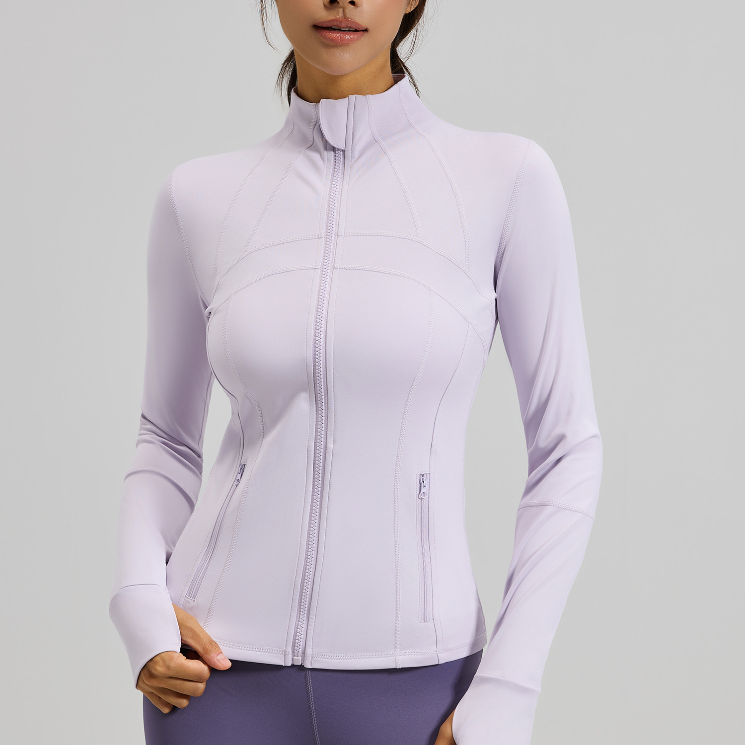 European-style spliced fitness jacket European-style spliced fitness jacket, breathable and stretchable with pockets, suitable for running, cycling, sports and yoga, breathable and stretchable with pockets, suitable for running, cycling, sports and yoga - Image 5