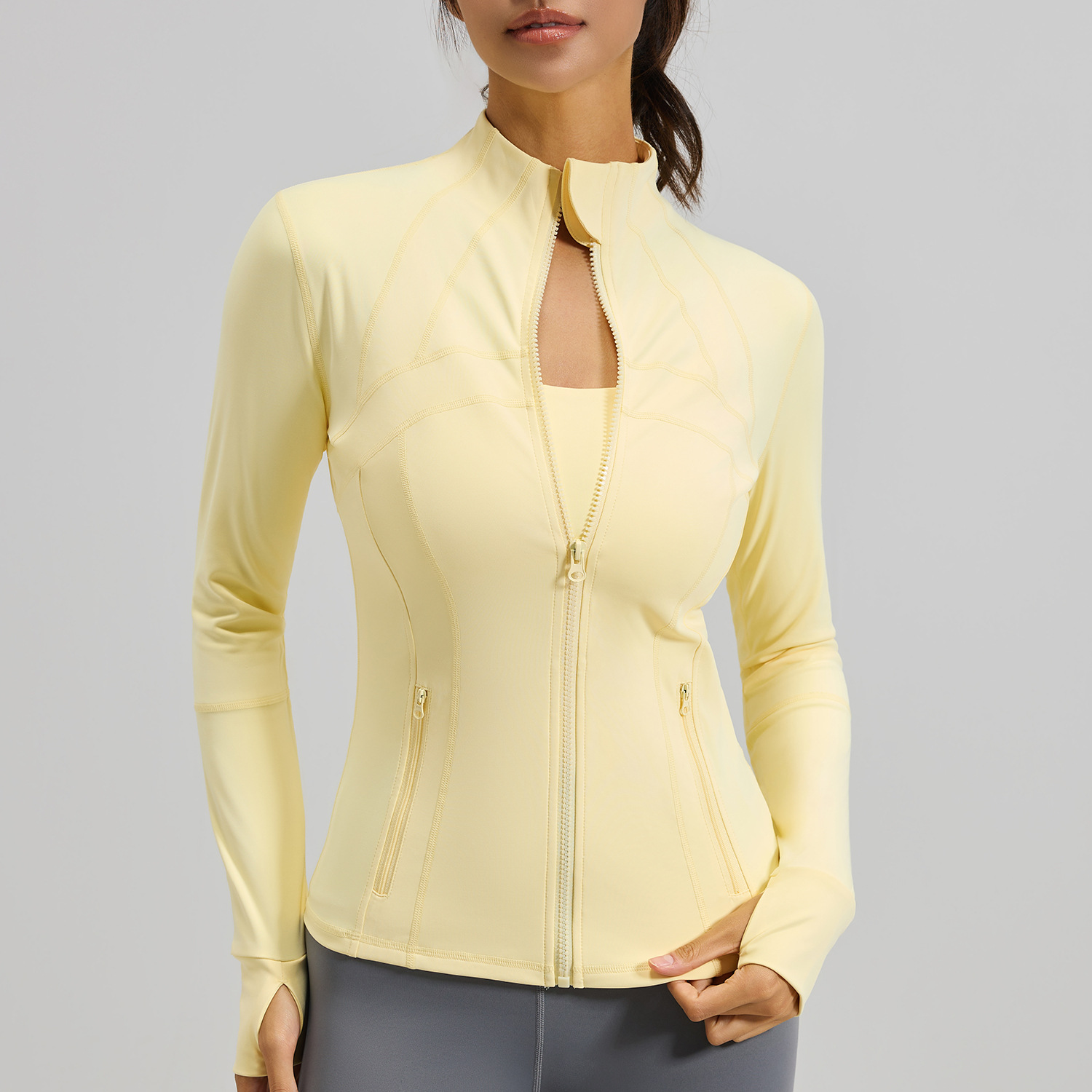 European-style spliced fitness jacket European-style spliced fitness jacket, breathable and stretchable with pockets, suitable for running, cycling, sports and yoga, breathable and stretchable with pockets, suitable for running, cycling, sports and yoga - Image 6