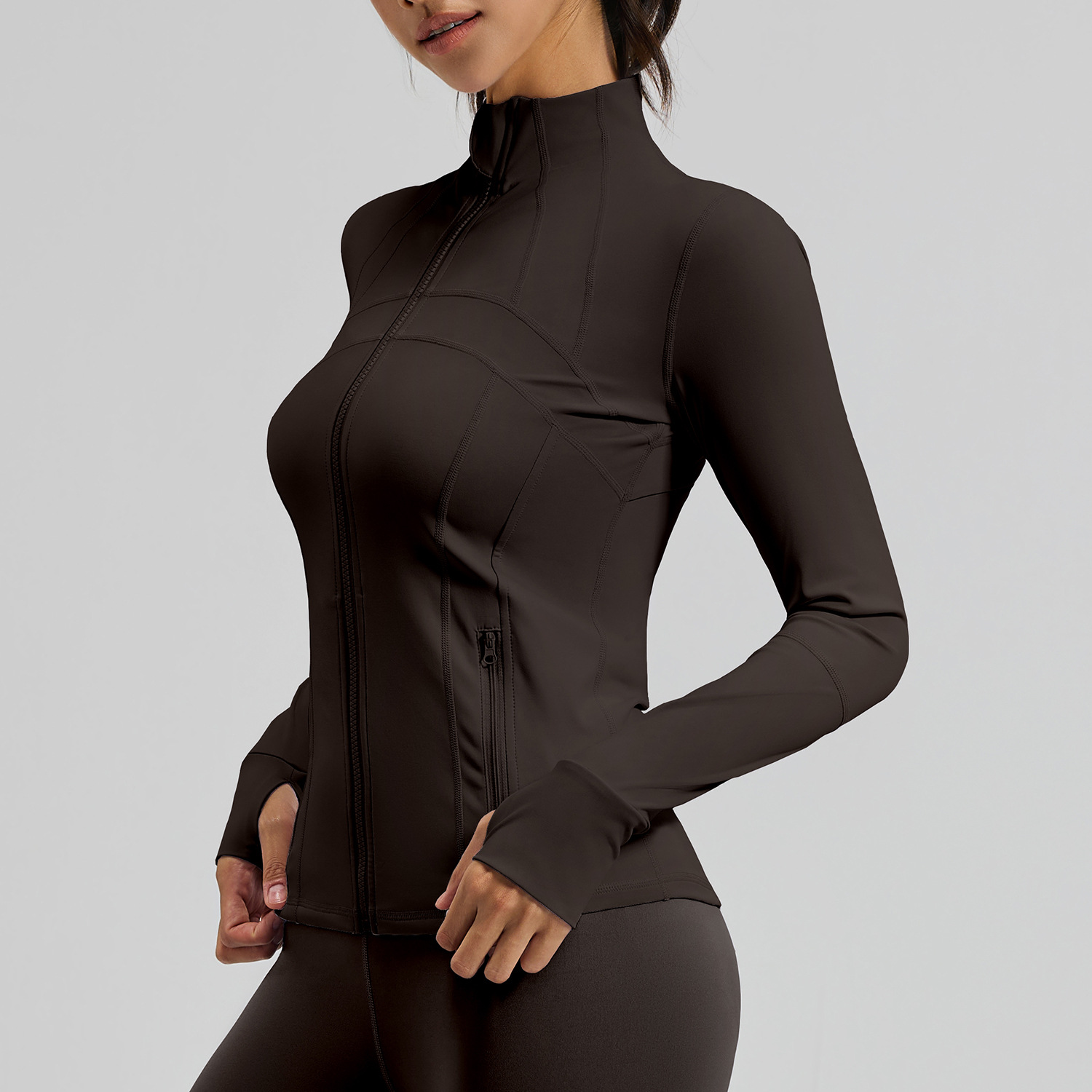European-style spliced fitness jacket European-style spliced fitness jacket, breathable and stretchable with pockets, suitable for running, cycling, sports and yoga, breathable and stretchable with pockets, suitable for running, cycling, sports and yoga - Image 7