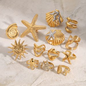 Uworld Ocean Beach Starfish Spiral Ring18K Gold Color Plated