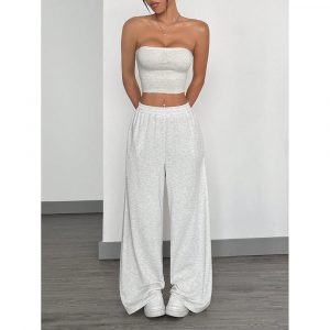 Loose-fitting, solid-color wide-leg trendy and versatile trousers