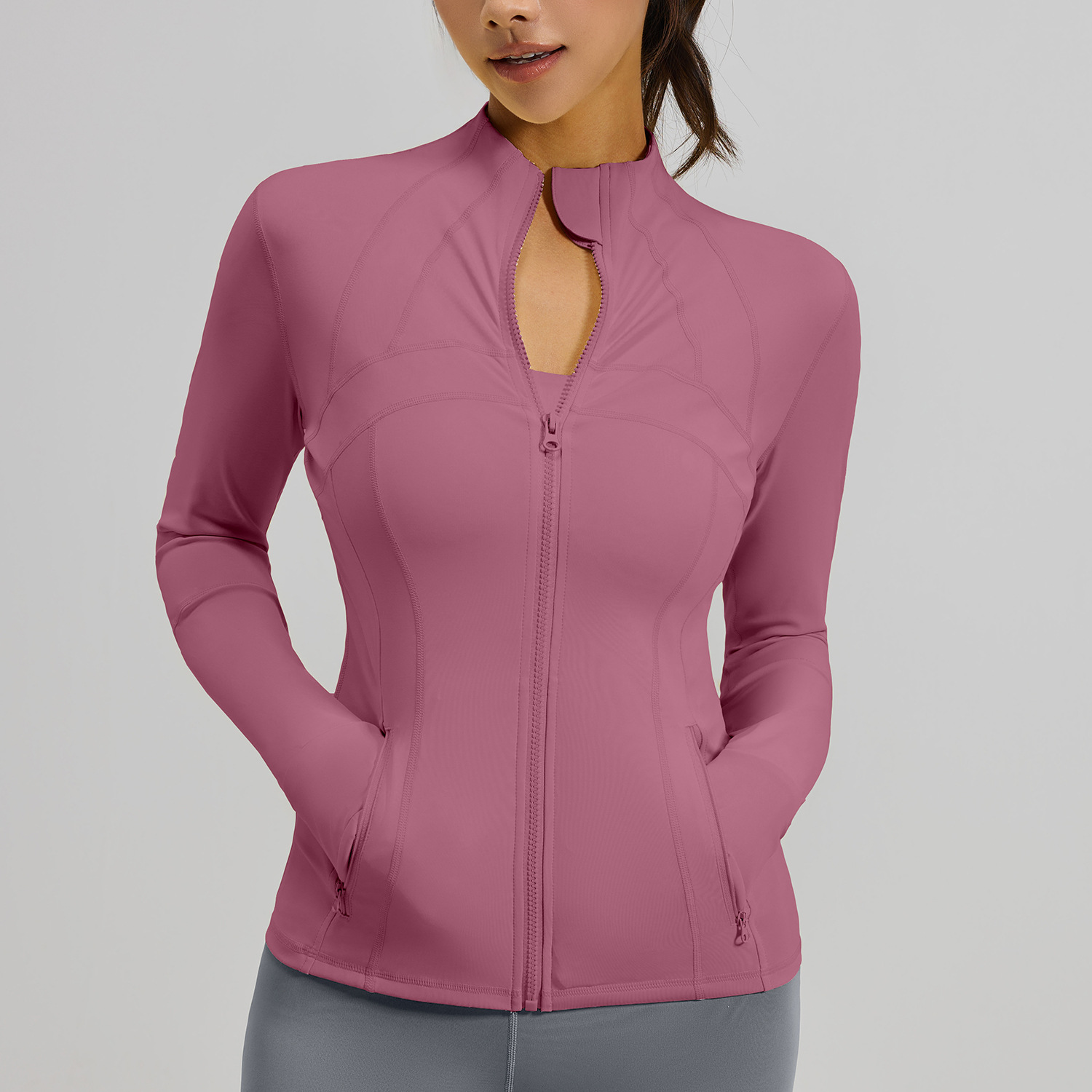 European-style spliced fitness jacket European-style spliced fitness jacket, breathable and stretchable with pockets, suitable for running, cycling, sports and yoga, breathable and stretchable with pockets, suitable for running, cycling, sports and yoga - Image 13