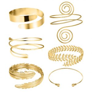 FTCY 6 Pieces Upper Arm Bracelet for Women Silver Gold Color Bracelet Bangle Set Adjustable Armband