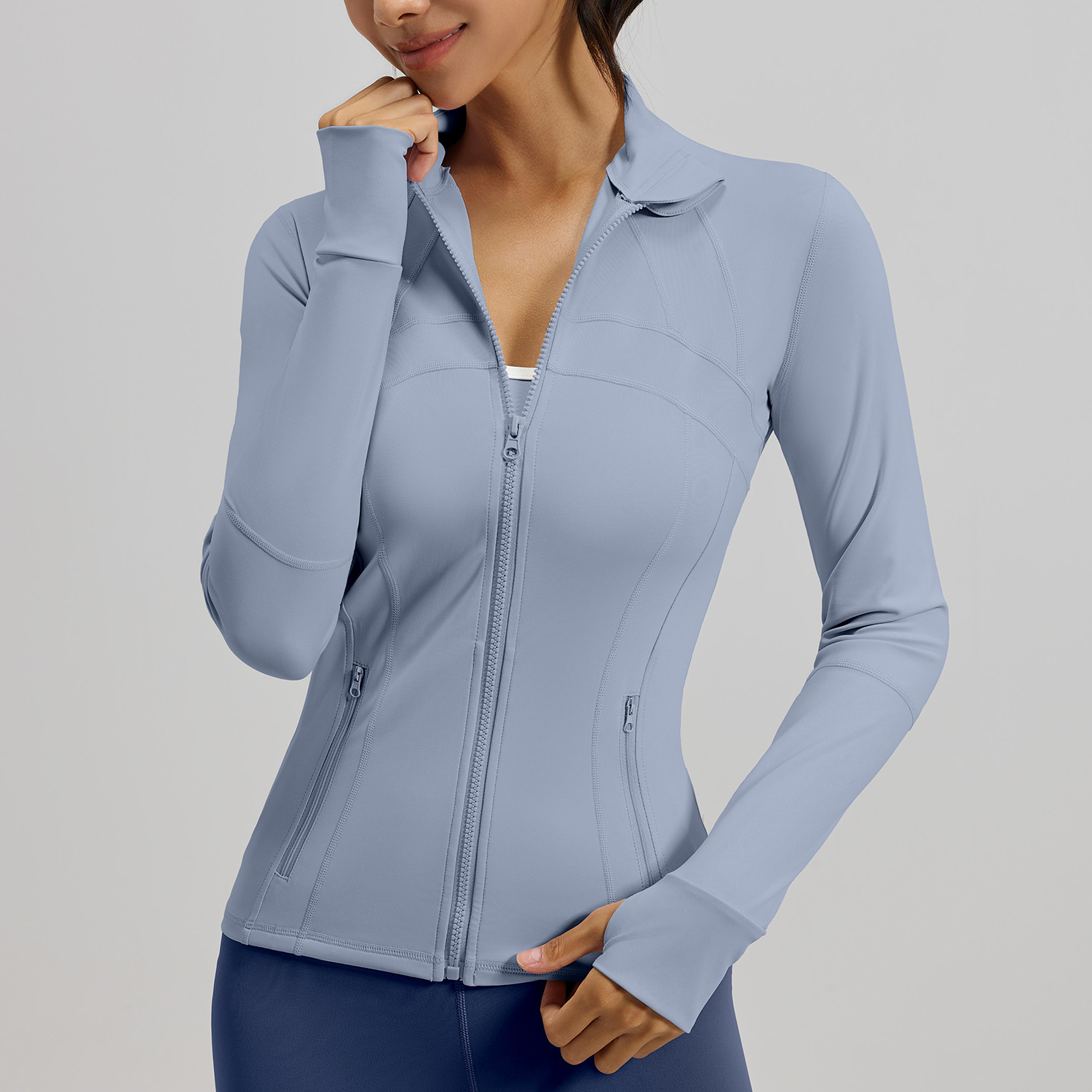 European-style spliced fitness jacket European-style spliced fitness jacket, breathable and stretchable with pockets, suitable for running, cycling, sports and yoga, breathable and stretchable with pockets, suitable for running, cycling, sports and yoga - Image 15