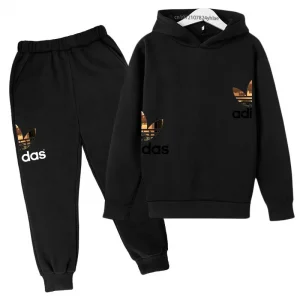 Simple Letter Print Sweatshirt Autumn Hoodie + Pants Sportswear 3-13 Years Boys Girls Streetwear Hooded Suit