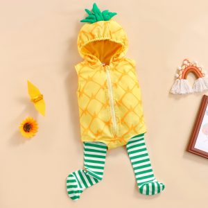 Pineapple Fruit Fancy Costume Hooded Romper Toddler Infant Baby Boy Girl Jumpsuit Legging 2Pcs Outfit