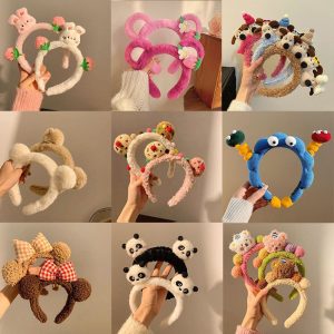 Cute Cartoon Plush Face Washing Headbands for Girls