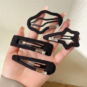 Women Forehead Side BB Hair Clip For Baby Hair, Metal Logo Black Hair Clip