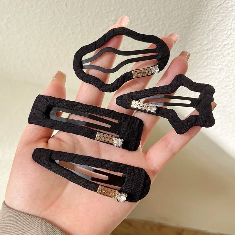 Women Forehead Side BB Hair Clip For Baby Hair, Metal Logo Black Hair Clip