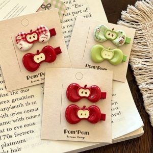 Cute Apple‑Shaped Bow Hair Clips
