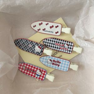 Sweet‑Edgy Red Gingham Full‑Body Cat Shovel Hair Clips