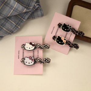 3D Leopard‑Print Hello Kitty Hair Clips