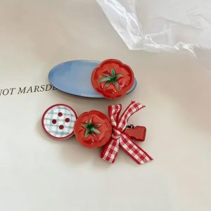 Cute Tomato Red Gingham Bow Hair Barrettes, Sweet Side Bangs Hair Clips for Girls Hair Accessories