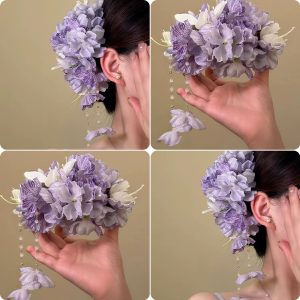 purple flower tassel hair clip