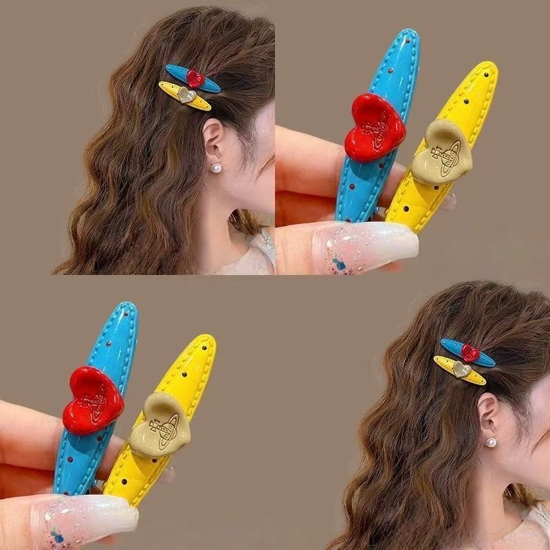Heart Polka‑Dot Color‑Block Hair Barrette