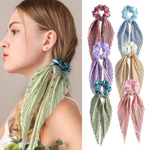 Vintage Pleated Scrunchie With Sash Ribbon