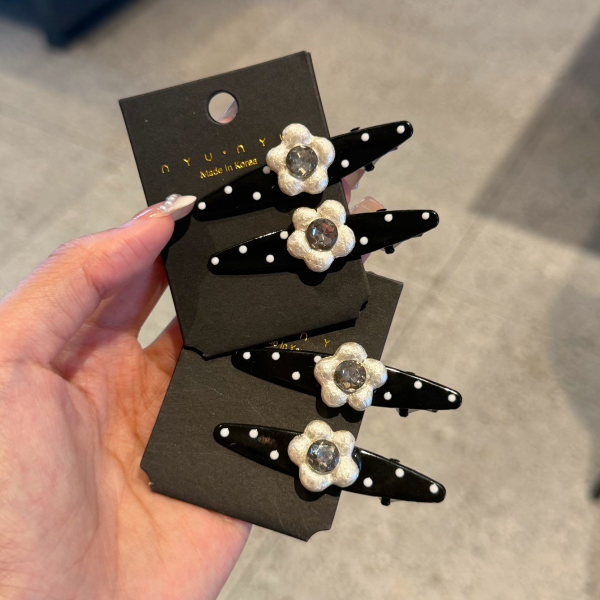 Korean Sweet Polka‑Dot Metal Duckbill Side Hair Clip