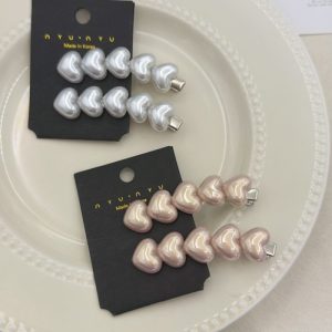 Ins Korean Style Girls Heart Pearl Duckbill Hair Clip