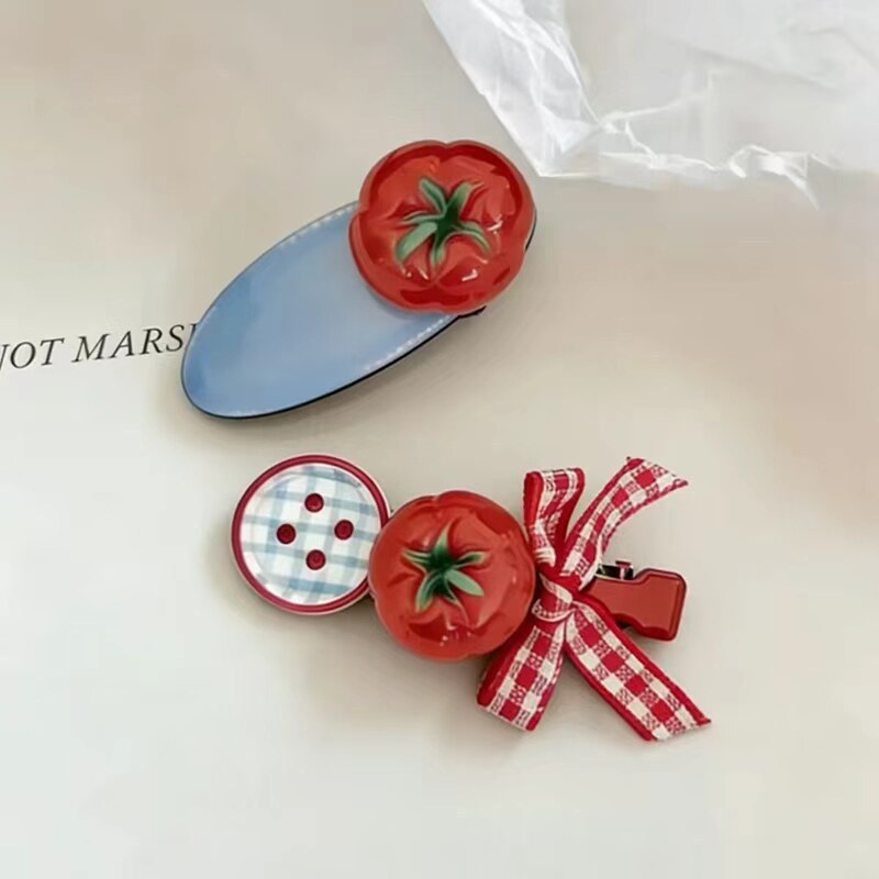 Cute Tomato Red Gingham Bow Hair Barrettes, Sweet Side Bangs Hair Clips for Girls Hair Accessories - Image 3