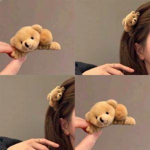 fluffy bear hair claw clip