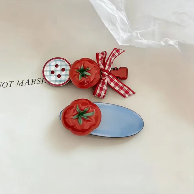 Cute Tomato Red Gingham Bow Hair Barrettes, Sweet Side Bangs Hair Clips for Girls Hair Accessories - Image 4