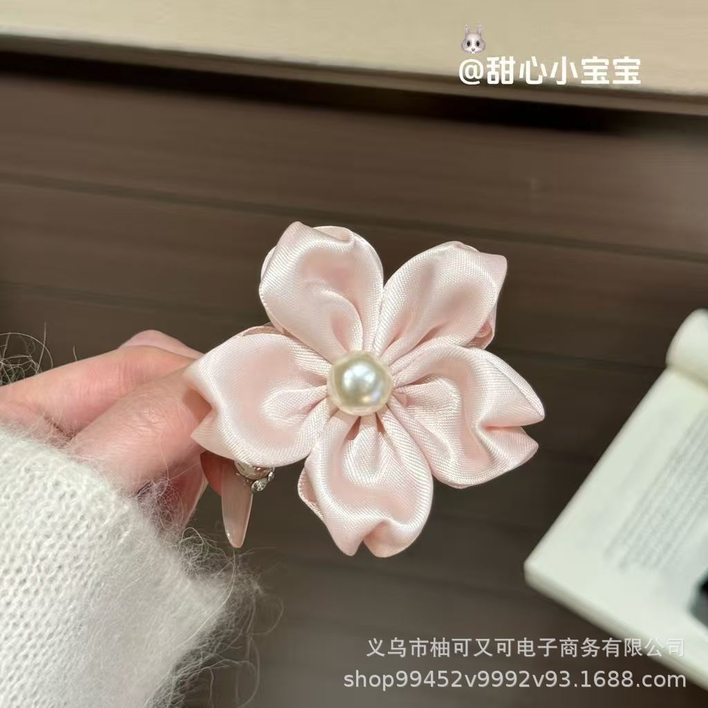 Cute Girly Pink Cherry Blossom Bow Polka‑Dot Hair Clip - Image 4