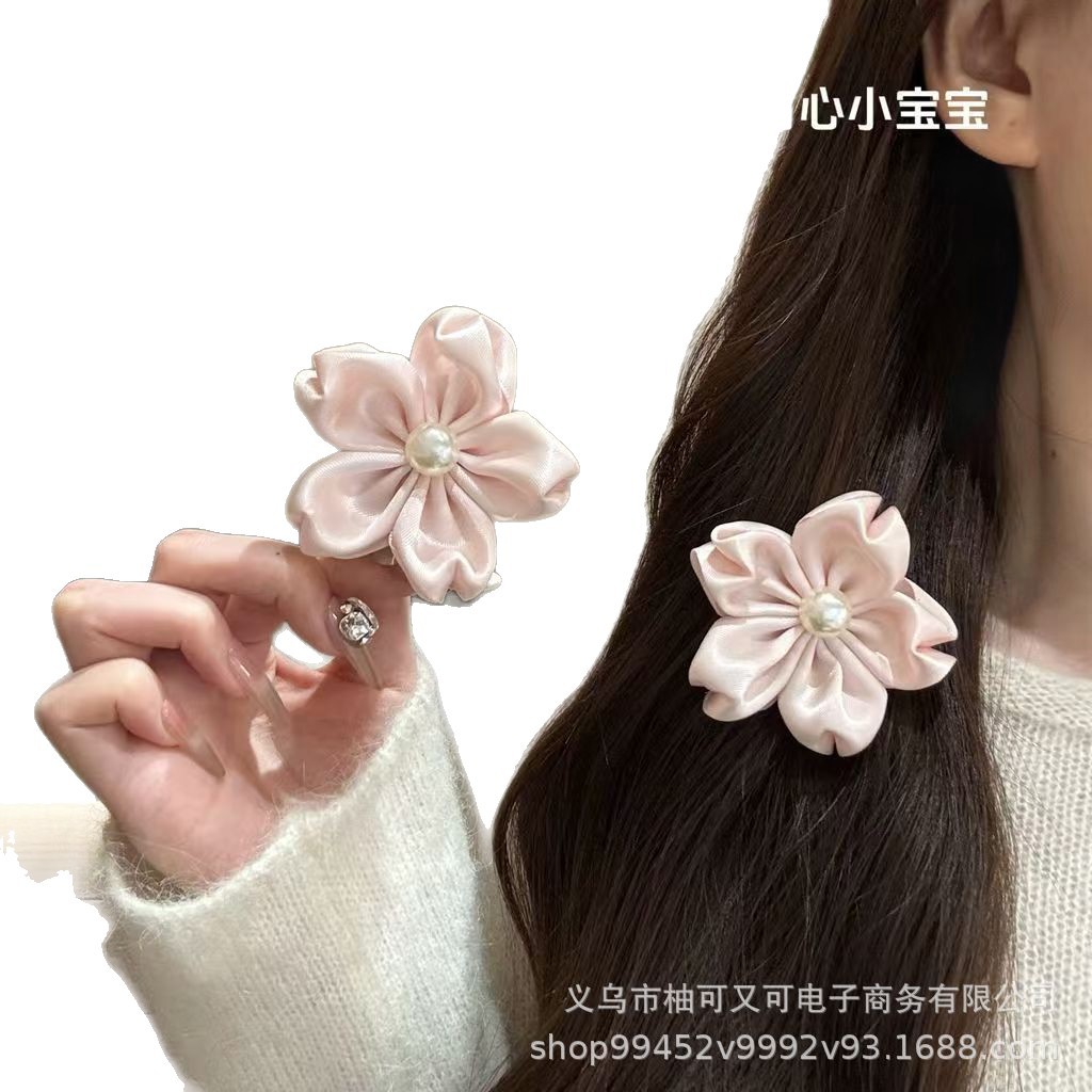 Cute Girly Pink Cherry Blossom Bow Polka‑Dot Hair Clip - Image 5