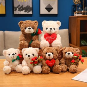 Christmas Rose Teddy Bear, Xmas Flower Bear Gift