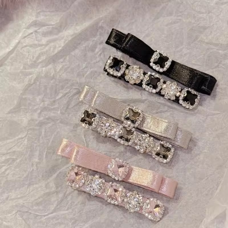 Satin glossy full rhinestone pink alligator hair clip