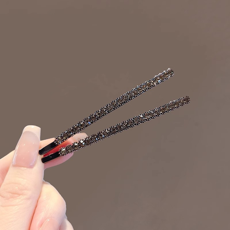 Korean Style Elegant Black Rhinestone Pearl Hair Clip