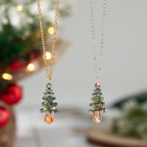 Electroplated Crystal Christmas Tree Necklace