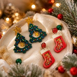 Cartoon Christmas Tree & Christmas Stocking Earrings