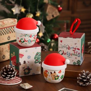 Cute Christmas Ceramic Mug with Santa Hat Lid