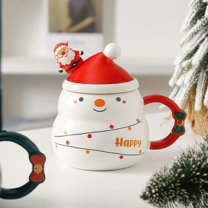 Nordic Style Large Capacity Water Mug with Snowman Christmas Tree Santa