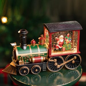 Christmas Santa Train Snow Globe Music Box