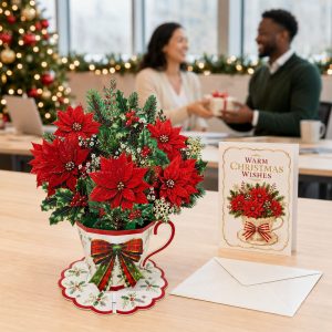 3D Red Paper-Cut Christmas Greeting Card