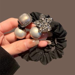 Elegant Rhinestone Pearl Star Hair Tie