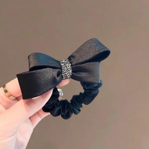 Elegant Light‑Luxury Bow Rhinestone Elastic Hair Tie, Stylish Ponytail Holder