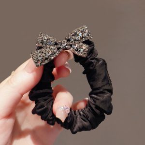 Super sparkly rhinestone pleated scrunchie elastic fabric hair scrunchie
