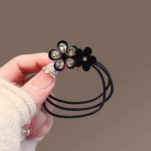 Rhinestone flower flocked hair tie