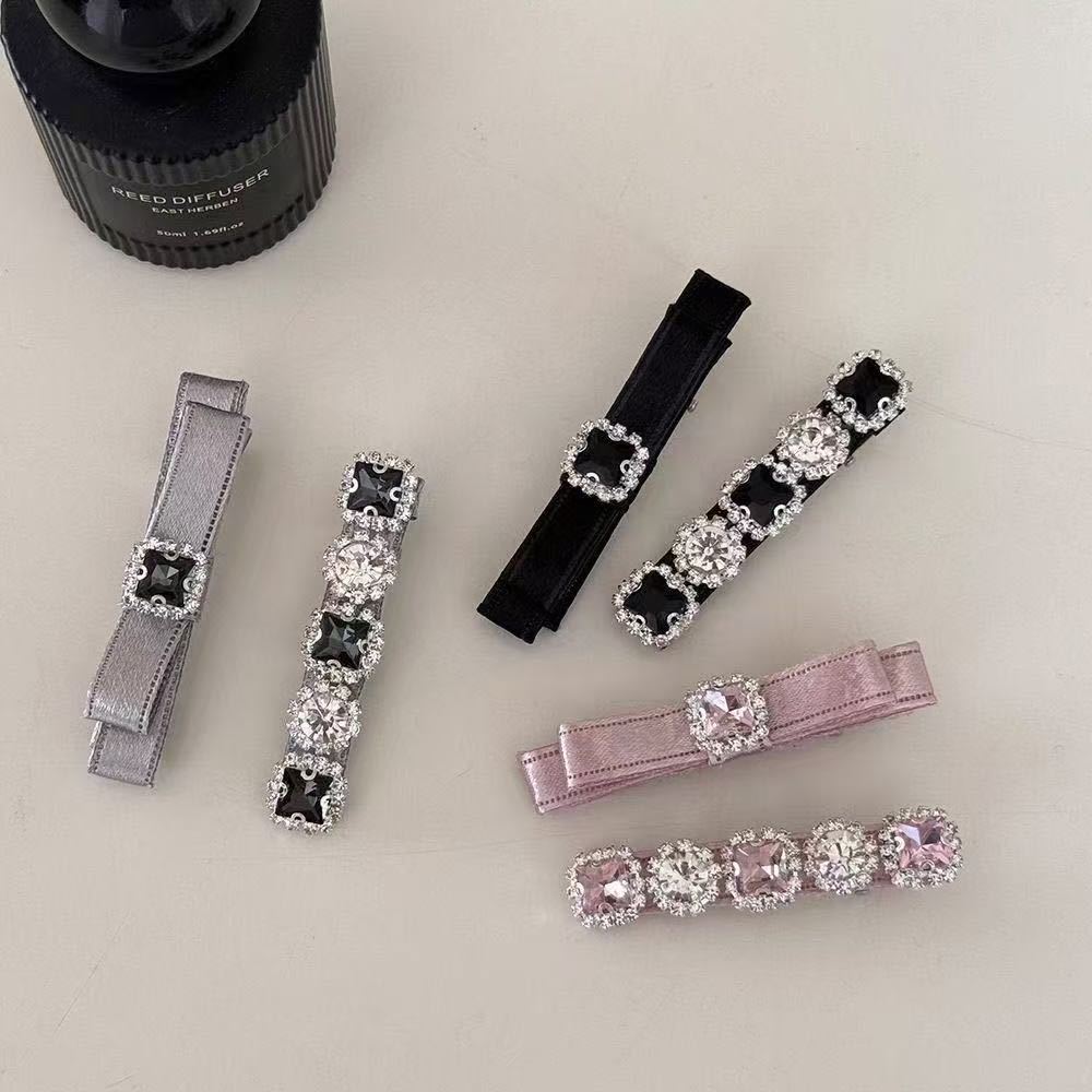 Korean‑style Light Luxury Rhinestone Hair Pin, Bow Satin Hair Clip - Image 2