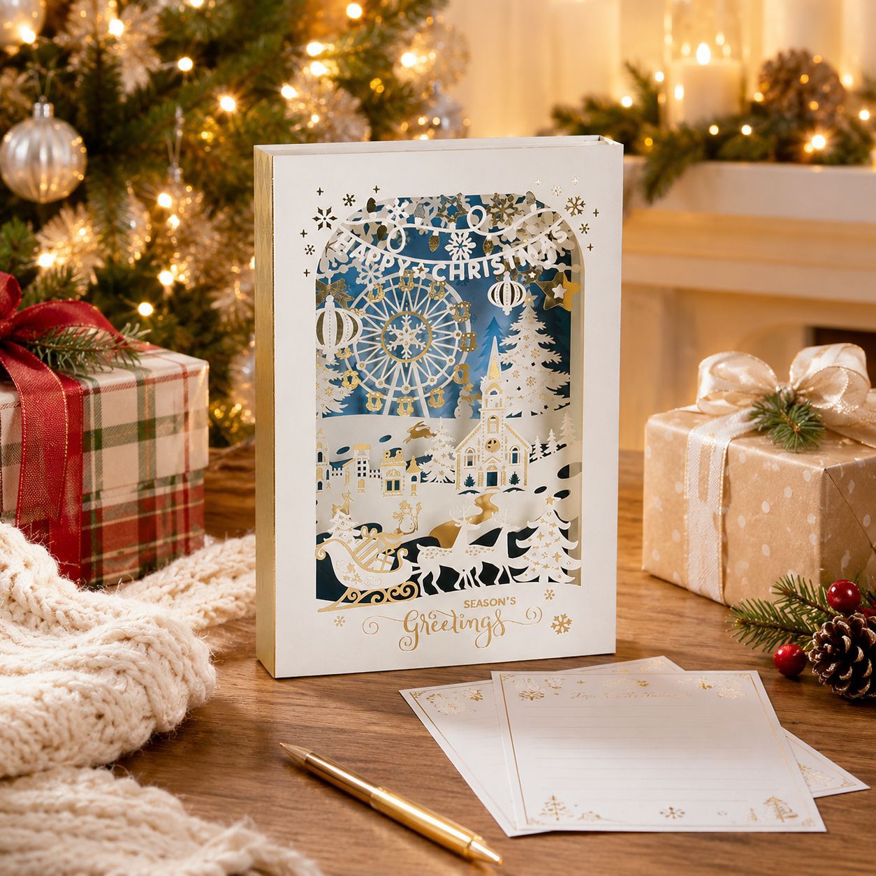 Book Style 3D Pop-Up Christmas Greeting Card