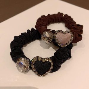 Heart inlaid rhinestone hair scrunchie