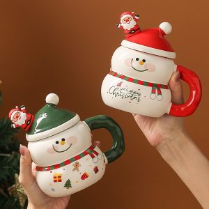 Creative Christmas Ceramic Mug With Lid & Spoon