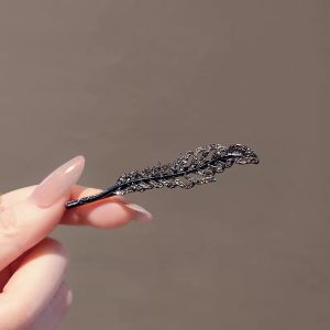 Exquisite sparkly rhinestone feather side hair clip